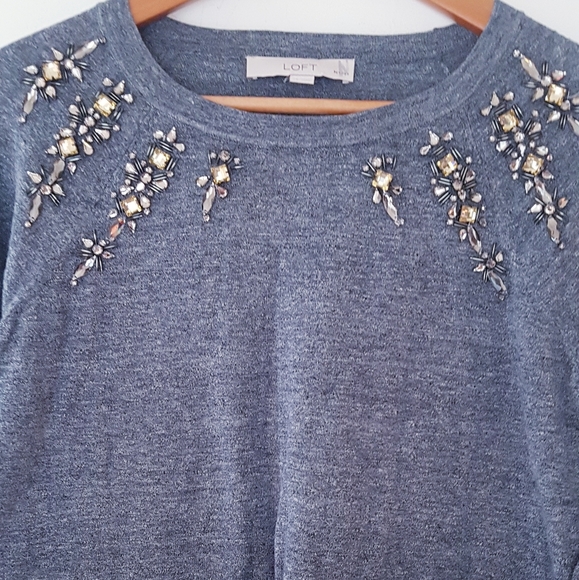 LOFT Gray & Jewelled Pullover Sweater - Picture 3 of 10